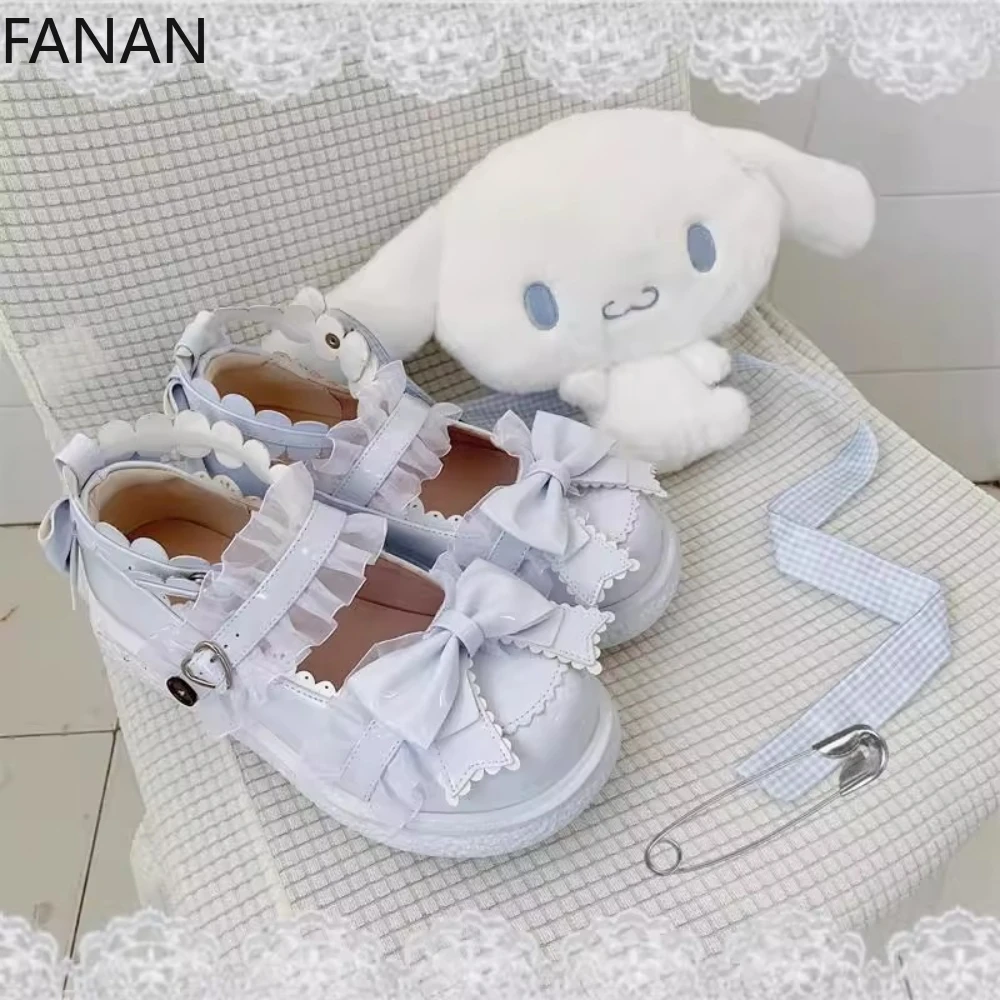 

2025 New Sweet Low Heel Platform Women's Shoes Kawaii Lolita Flats Round Head JK Uniform Summer Leather Shoes