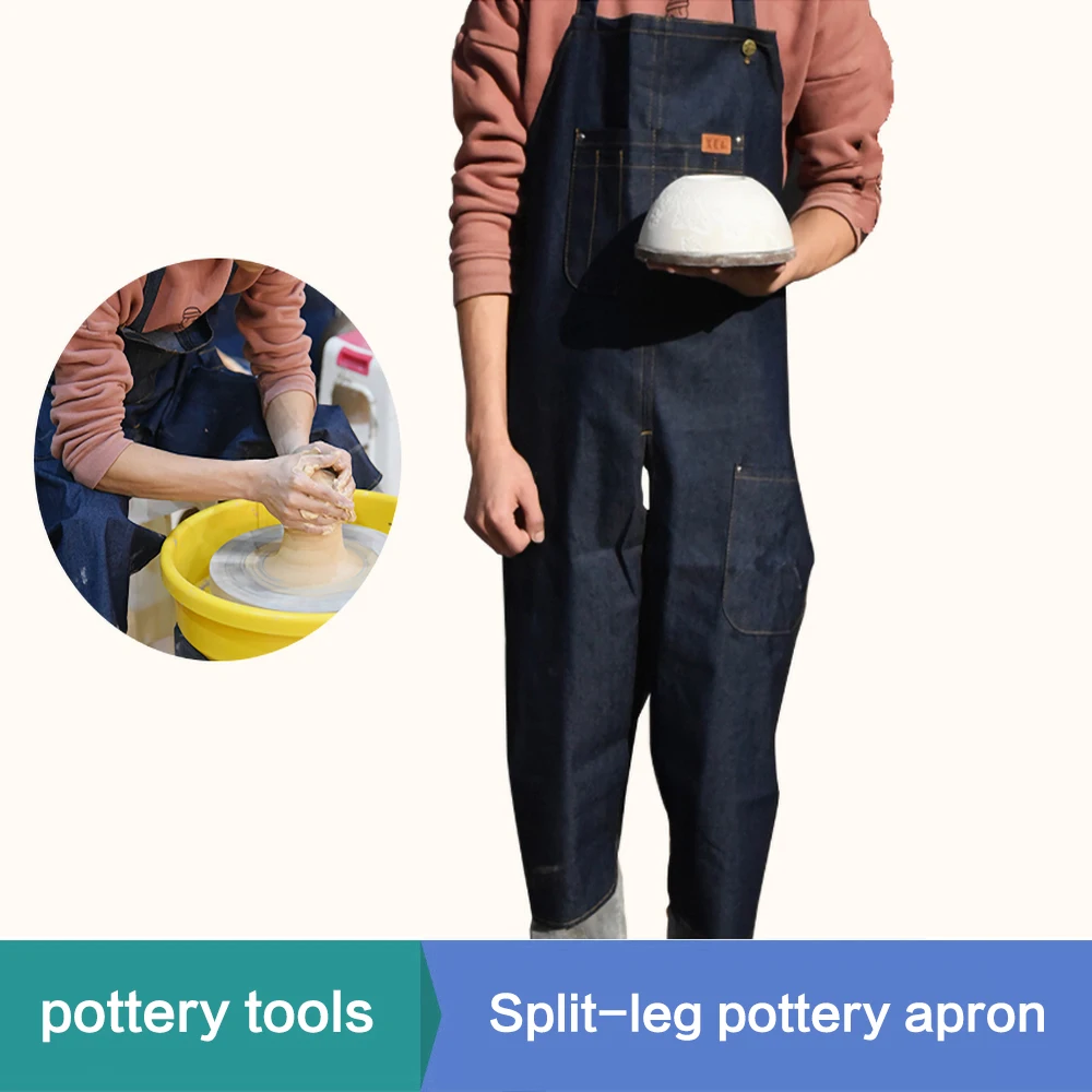 Pottery Denim Split Leg Apron Portable Pocket DIY Ceramic Sculpture Mud-retaining Overalls Anti-oil and Anti-fouling Water wash