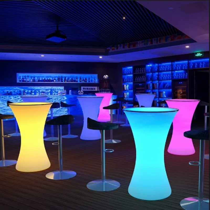 110cm Led Illuminated Round Cocktail Table Waterproof Bar Tables Plastic Coffee Table Commercial Furniture Supply