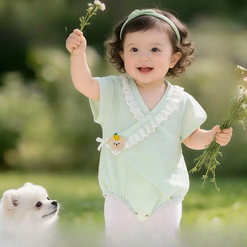 2026 Baby Clothes Summer Thin Romper Cotton A Grade Gauze Onesie Princess Style Baby Clothes Bodysuit