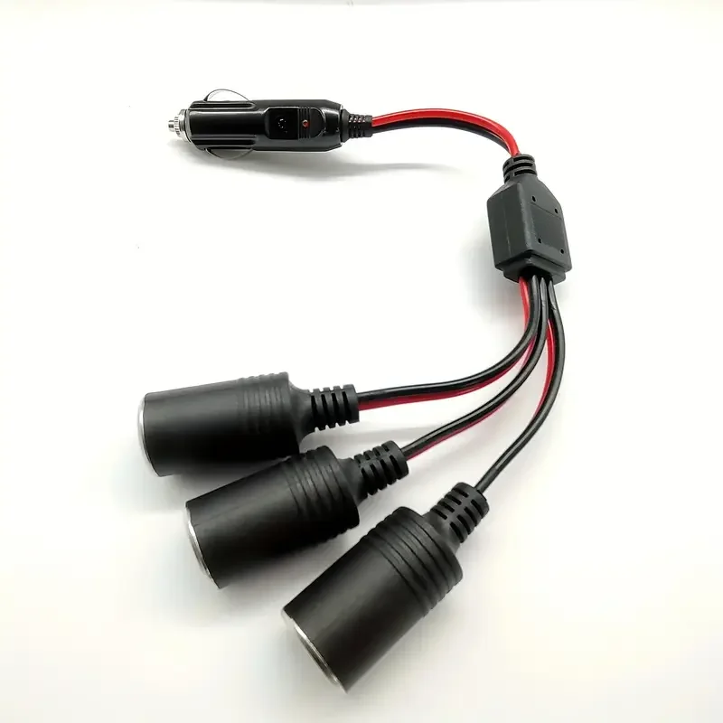 

1-to-3 Car Plug Power Splitter - 16AWG, 15A Fuse & LED Light, 3-Way Charger Port Socket for Vehicle Charging