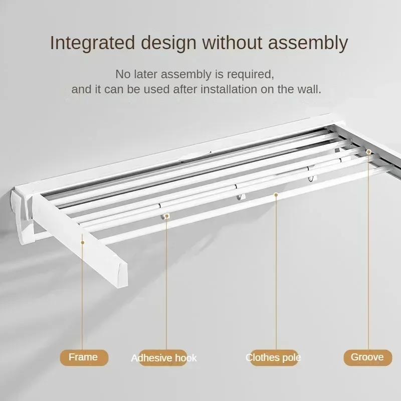 Invisible Retractable Drying Rack Multifunctional Bathroom Towel Rack Indoor Balcony Folding Telescopic Drying Rod No Punch Hole