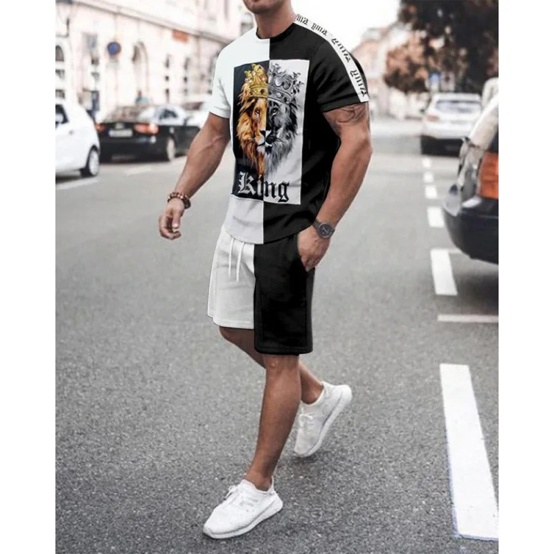 Men\'s T-shirt + Shorts 2-piece Set Sportswear Suit Casual Streetwear High Street Beach Male Clothes Outfit Fashion Summer 2023