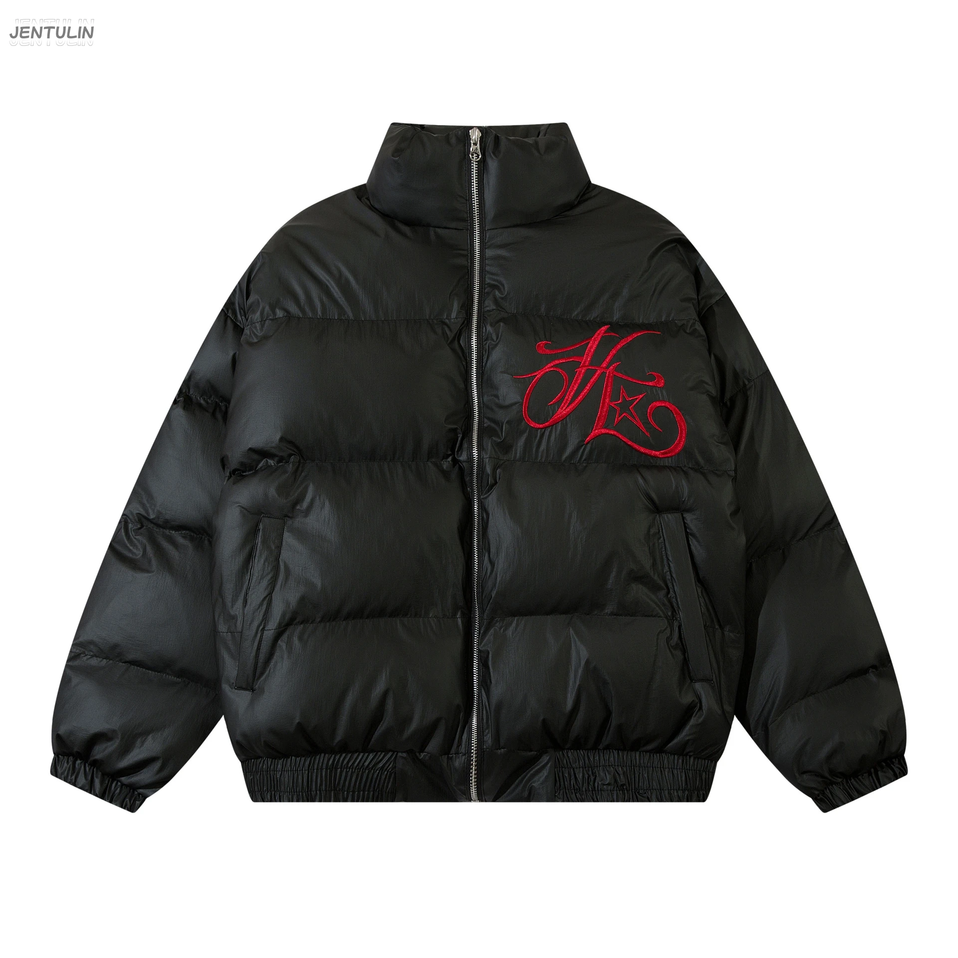 Y2K Coat Gothic Letter Star Embroidery Zip Up Cropped Padded Harajuku Streetwear Winter Warm Loose Oversized Outerwear Unisex