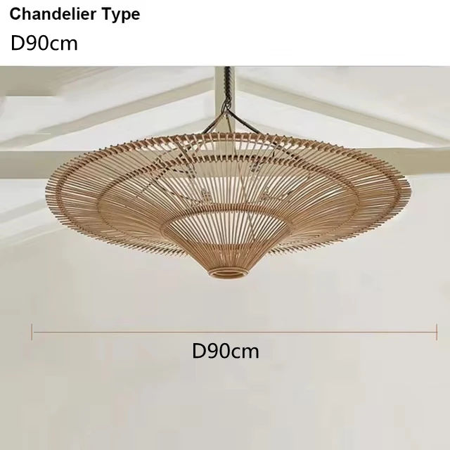 Japanse Rotan Hanglamp Wabi Sabi Wicker Kroonluchter Voor Woonkamer Restaurant Winkel Decor Handgemaakte Strohoed Kroonluchter