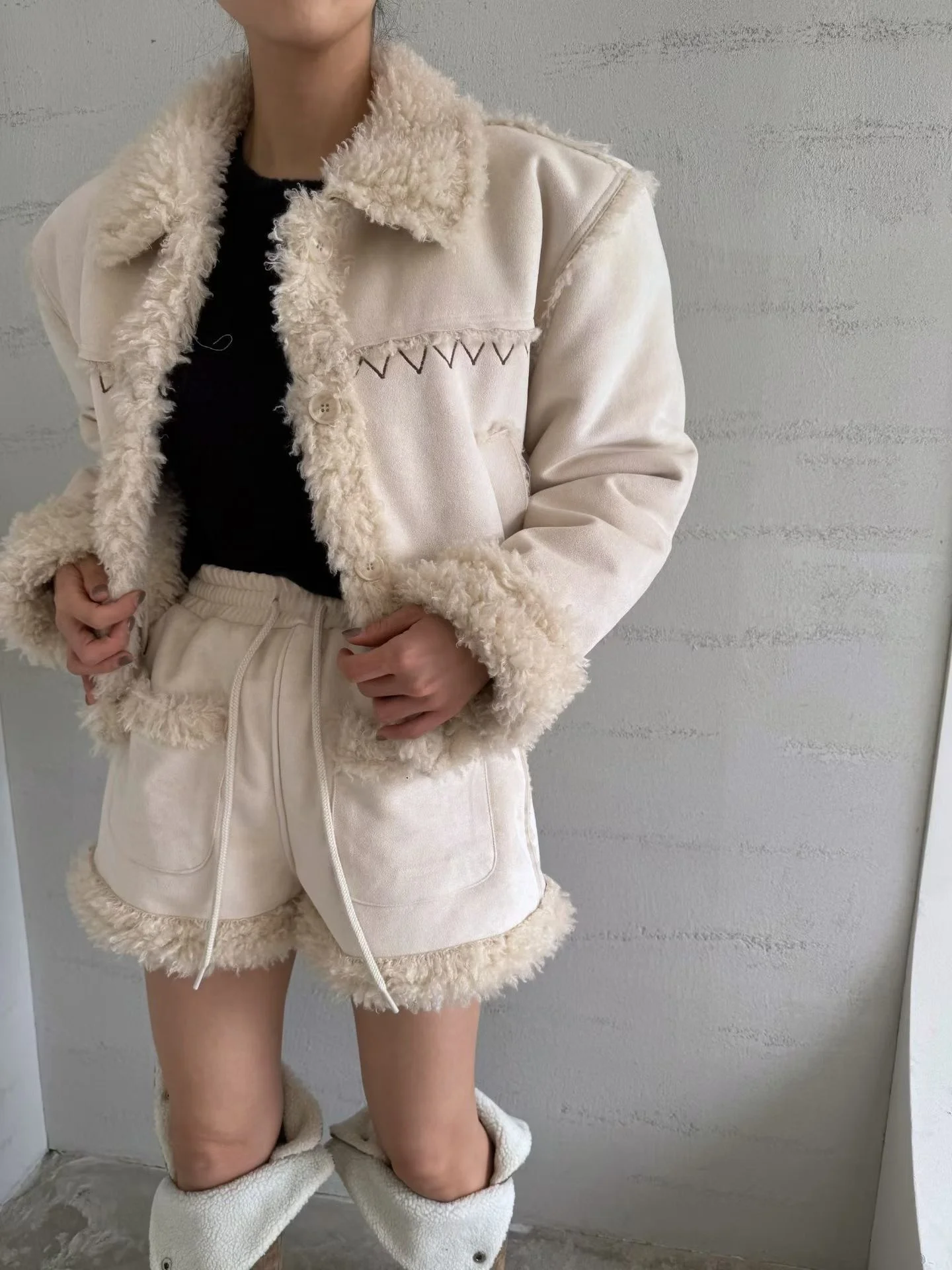 Faionable Settle Leder Und Pelz Inteated ort Mantel Frauen Winter Neue Hohe Taille ket orts Koreanische Sle Streetwear