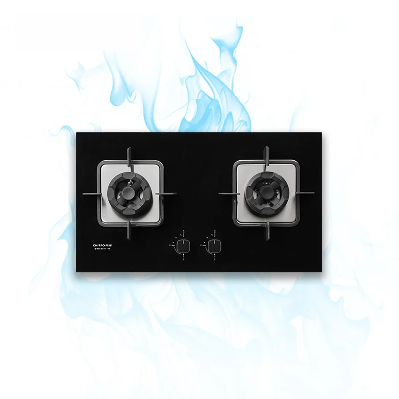 2-Burner Durable High Quality Glass Gas Stove Hob Built-In Cooker Home Kitchen Outdoor Car Copper Cap Energy-Efficient