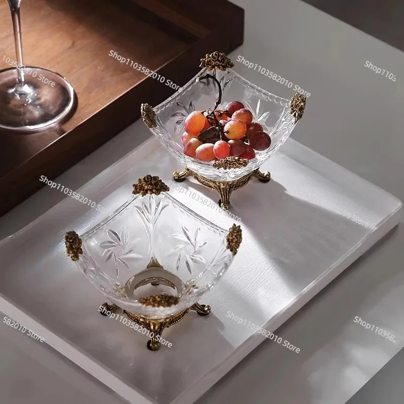 

Европейская легкая роскошная прозрачная хрустальная чаша с медной отделкой – Декоративная домашняя чаша для хранения фруктов, закусок и орехов