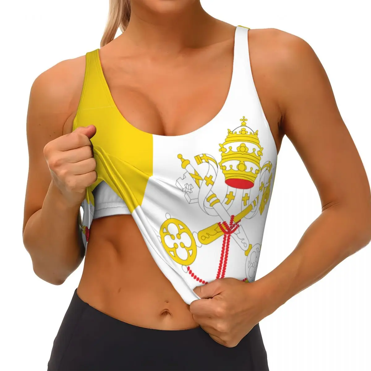 سترة يوجا للنساء للصالة الرياضية قطع علوية قصيرة لعلم مدينة الفاتيكان ملابس الشارع الشهير قميص بدون أكمام يسمح بالتهوية للسيدات