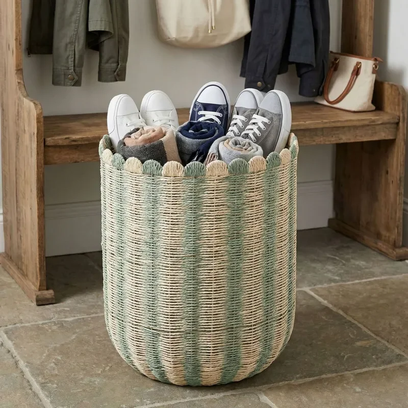 Nordic Style Large Capacity Paper Rope Woven Laundry Basket Handmade Dirty Clothes Storage Bin Household Organizer for