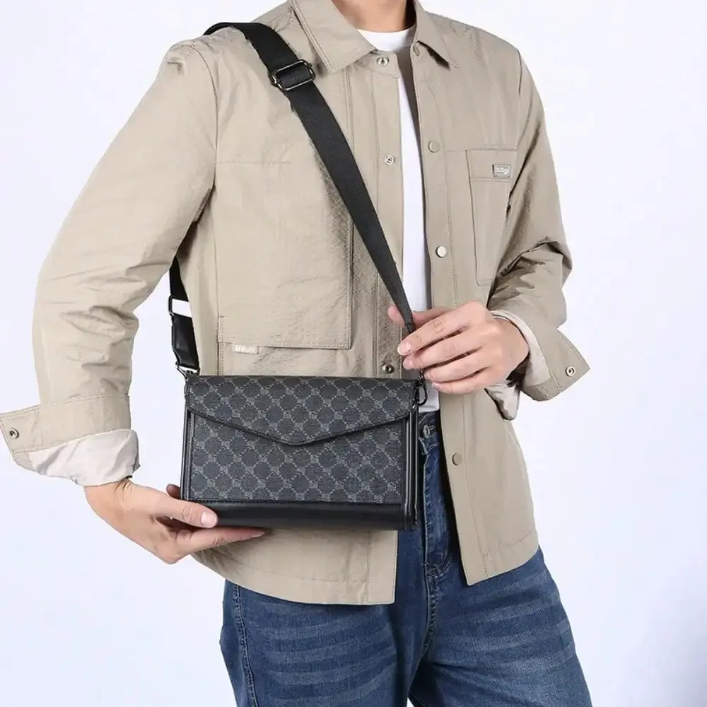 New Exquisite Men's Messenger Bag, Trendy PU Leather Shoulder Bag, Casual Small Square Crossbody Bag, Lightweight Versatile Slin