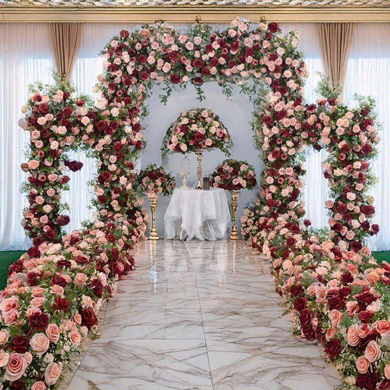 

240 см бордовый розовый градиент искусственная роза квадратная арка свадебная церемония фон проход Декор открытый сад реквизит для вечеринки