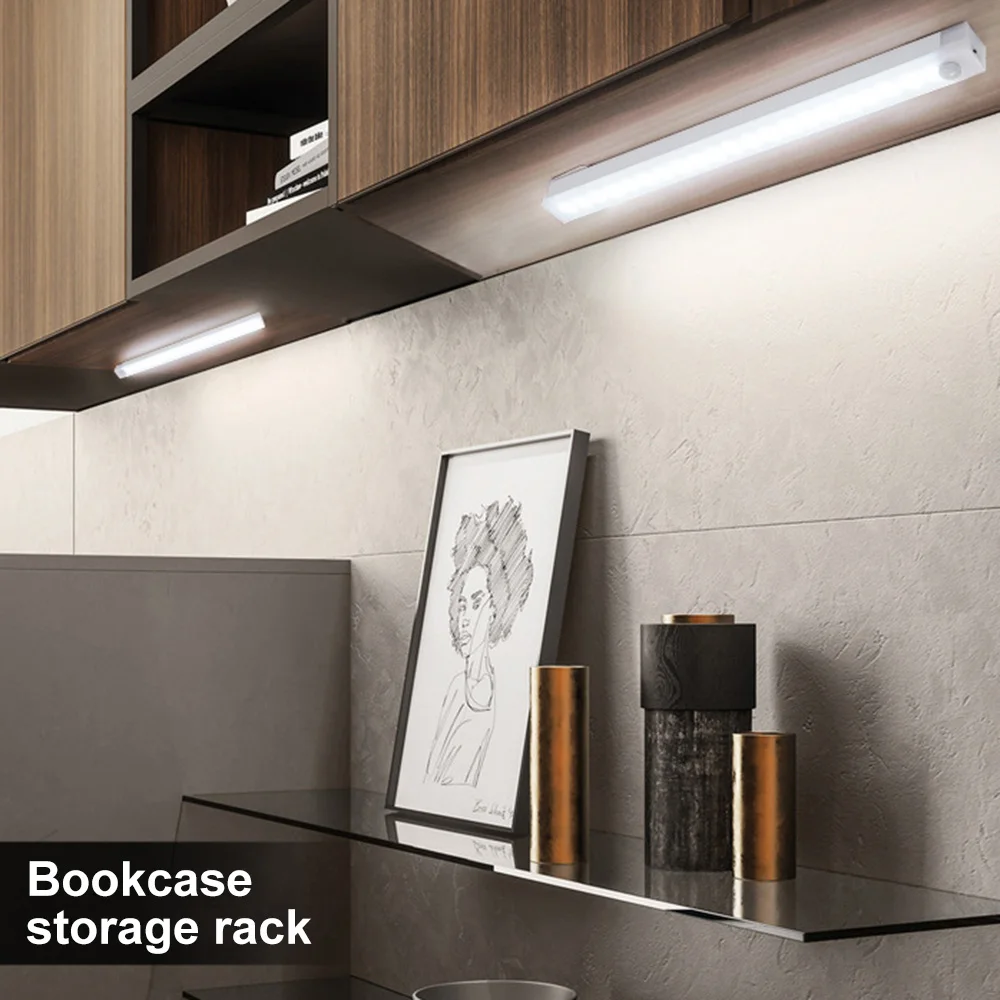 Motion Sensor LED Under Cabinet Lamp Dimmable Rechargeable Night Light Stairs Closet Room Aisle Tube Bar Detector Bulb view 4