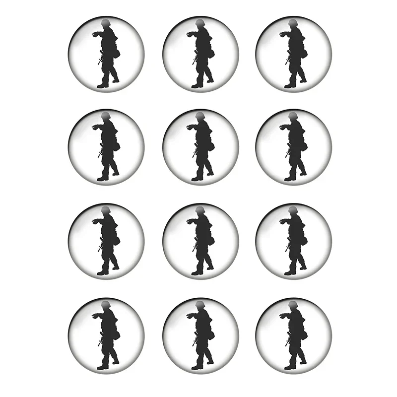 12pcs/lot Round Soldier Black Silhouette Pattern Glass Cabochon for DIY Jewelry Making Supplies Wholesale T209