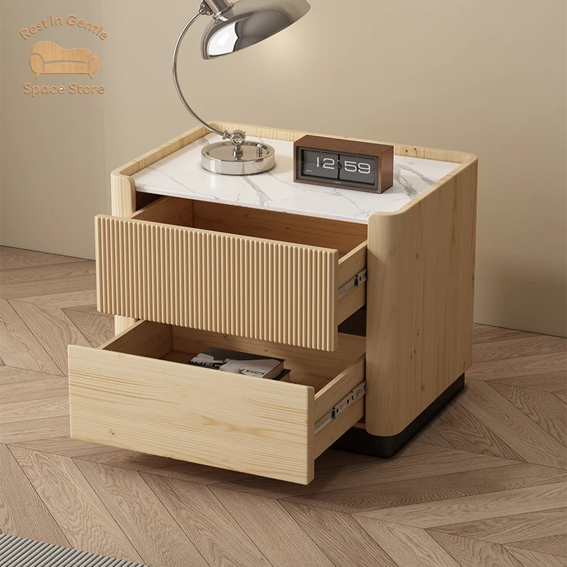 Bingon saddle leather bedside table modern simple Italian light luxury rock slab complete high-end solid wood small locker