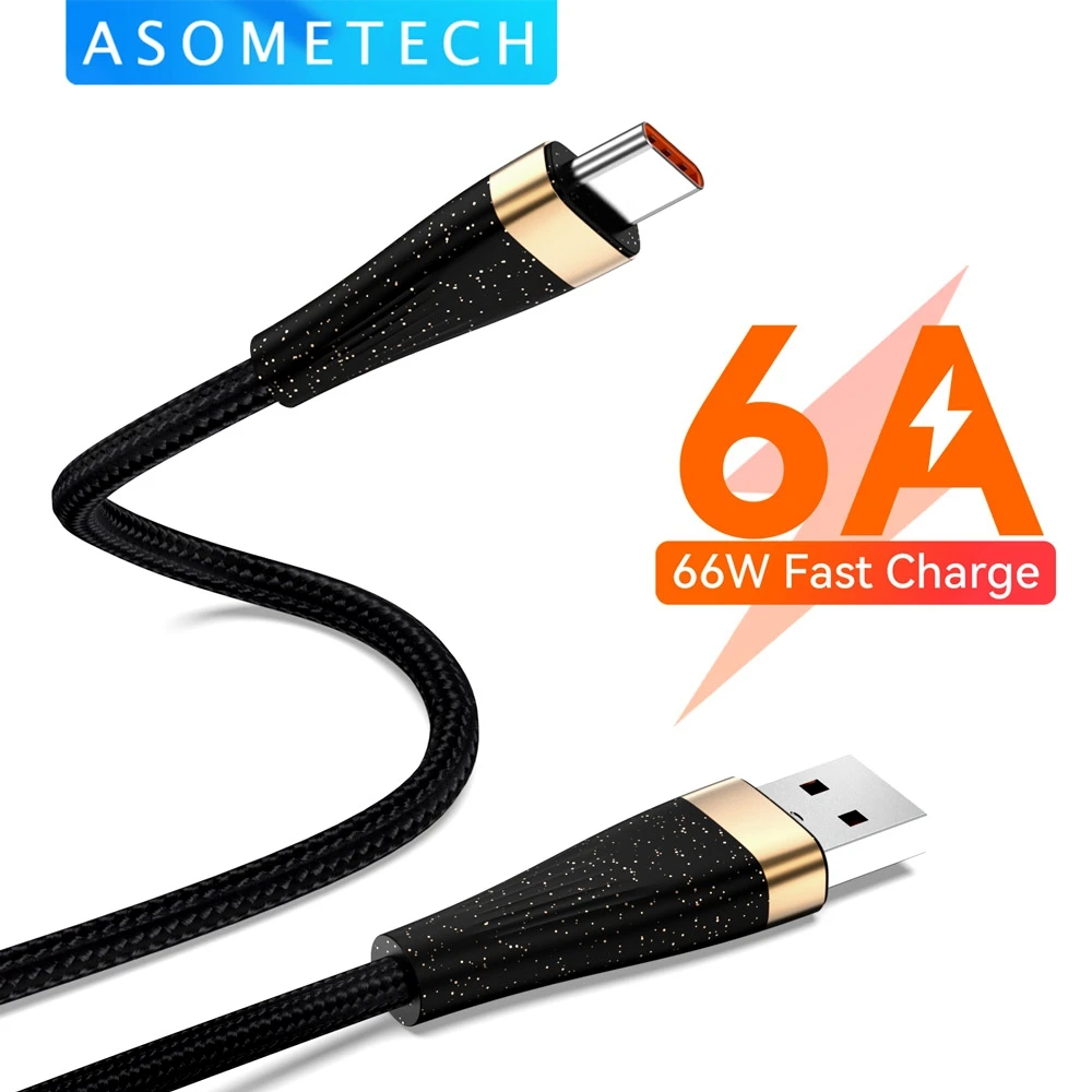 6A USB C Cable For Huawei P50 P40 P30 Pro 66W Fast Charging USB Type C Wire Data Cord for Samsung Galaxy S21 Ultra Xiaomi Poco