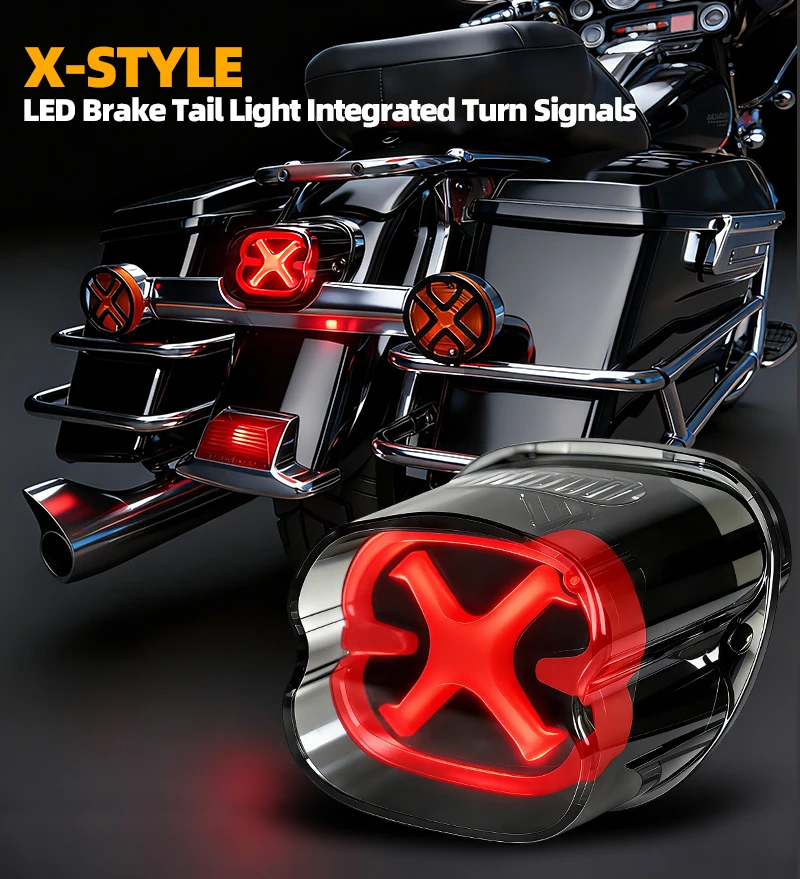 

Универсальный светодиодный задний фонарь 12В с X-образным дизайном для мотоциклов Harley Davidson - водонепроницаемость IP67, красный рассеиватель, высокая интенсивность