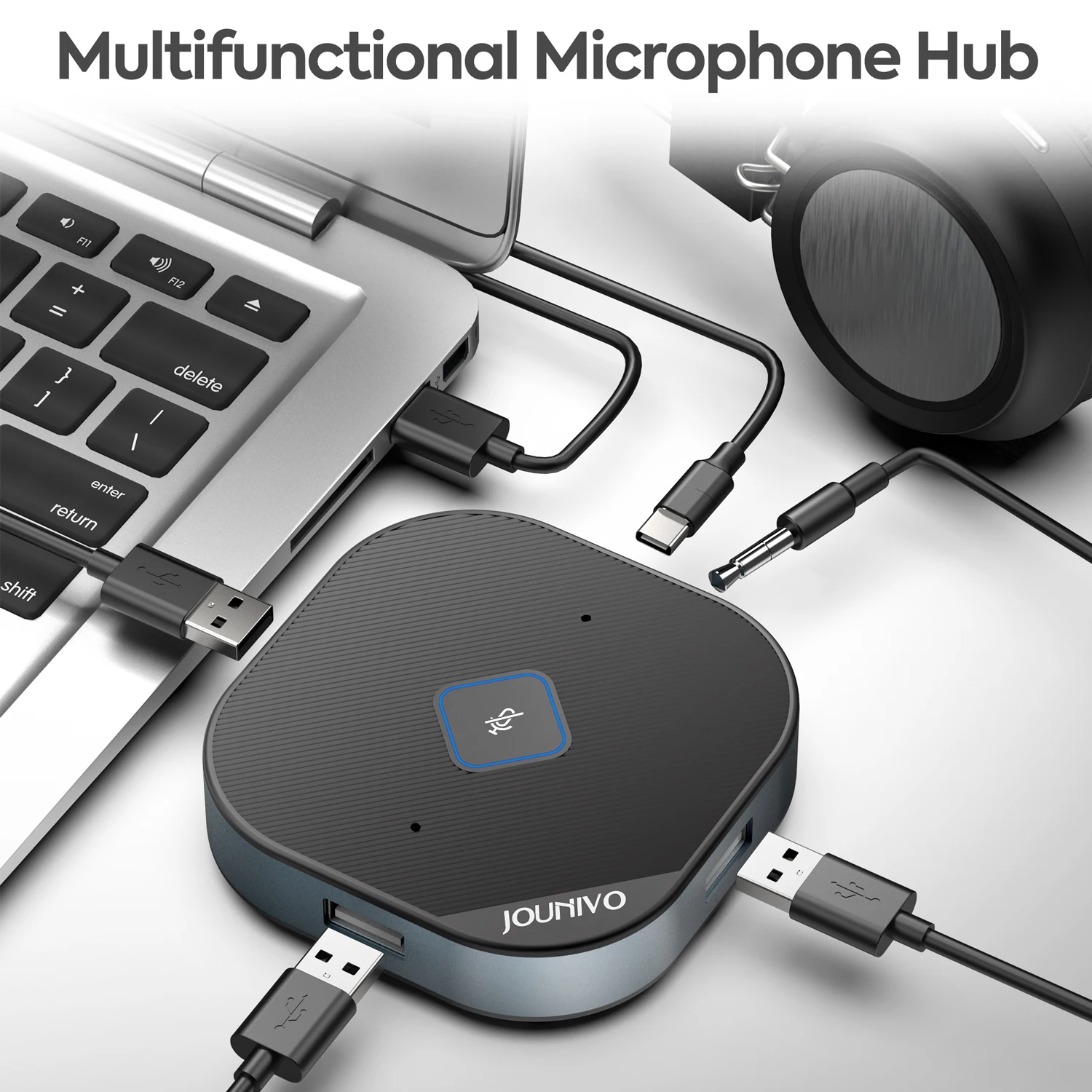 Conference Microphone with 5-in-1 Usb Adapter, 360 Omnidirection Computer Condenser Mic, Zoom Tabletop Micro for PC, Mac, LP