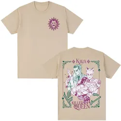 Anime JoJo Bizarre Adventure T-shirt Kira Yoshikage Killer Queen Manga T-shirts Men Women Cotton Casual Oversized O-Neck T Shirt