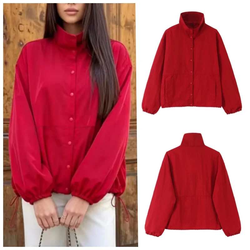 Guobioziy 2026 Women's New Snap-Button Tech Fabric Jacket Stylish and Versatile Elegant and Graceful Casual and Easygoing