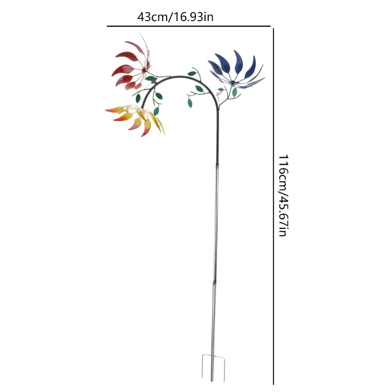 girandola a in metallo con tre fiori rotanti, farfalle, decorazione a forma mulino a 45BE