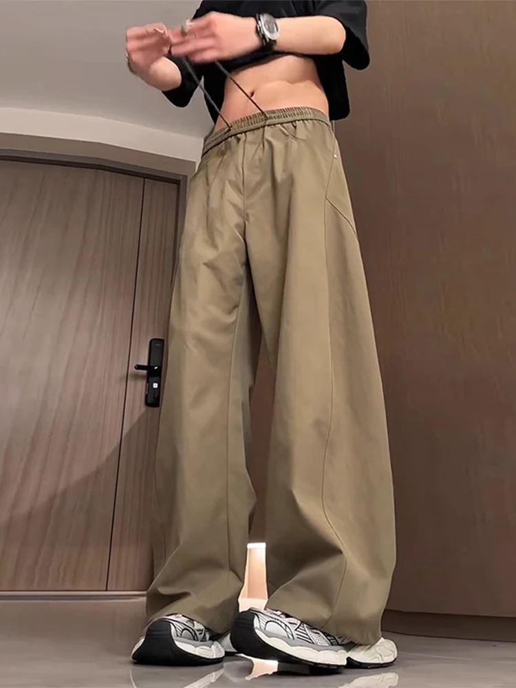 

American Retro Ice Silk Men's Summer Thin Straight Leg Pants Qui Dry Casual Trousers Loose Wide Leg Workwear Pants