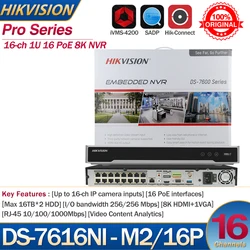 Hikvision Original NVR 16-ch 1U 16 PoE 8K NVR DS-7616NI-M2/16P 16-ch Camera Network Video Recorder Support Third-party Camera