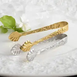 Rose Relief Ice Clip Stainless Steel Foods BBQ Square Sugar Serving Tong Barware Kitchen Accessories Tool