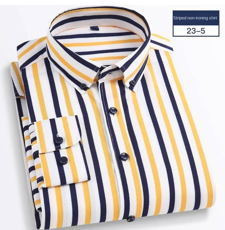 

2024 New Stretch Long Sleeve Shirt Men's Stripe Korean Slim Shirt Business Casual Non-Ironing Comfortable Formal Work Wear Shirt