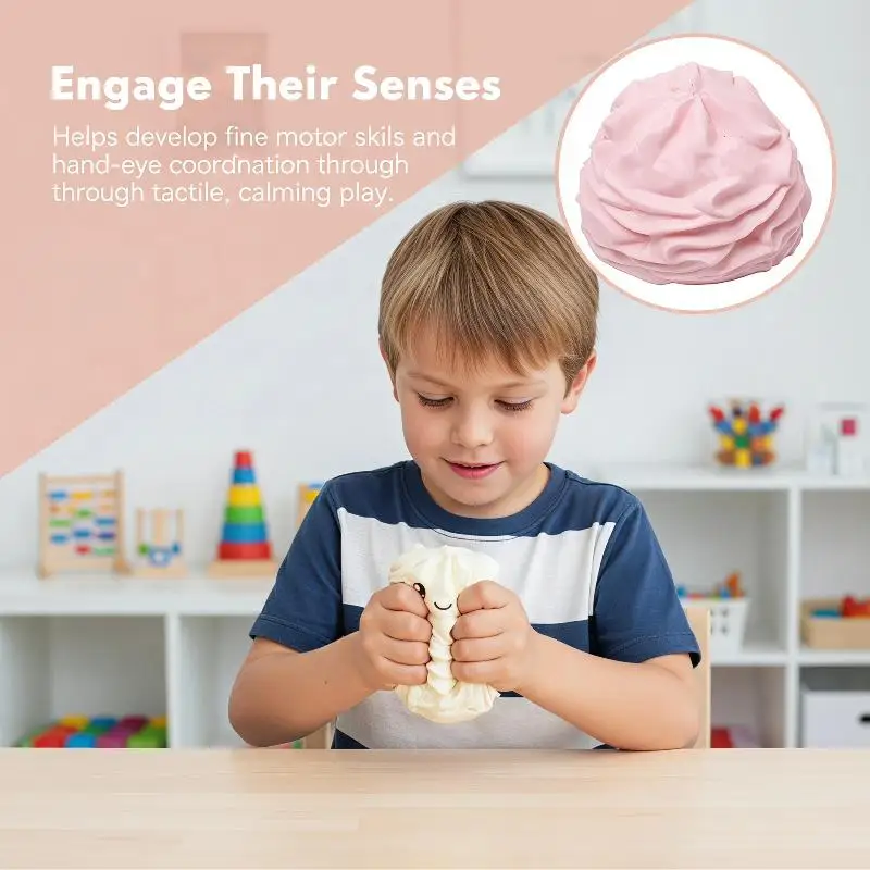Cute Smiling Face Cream Roll Squeeze Toy Slow Rebound Soft Sensory Fidget Toy for Kids Christmas Stocking Stuffers