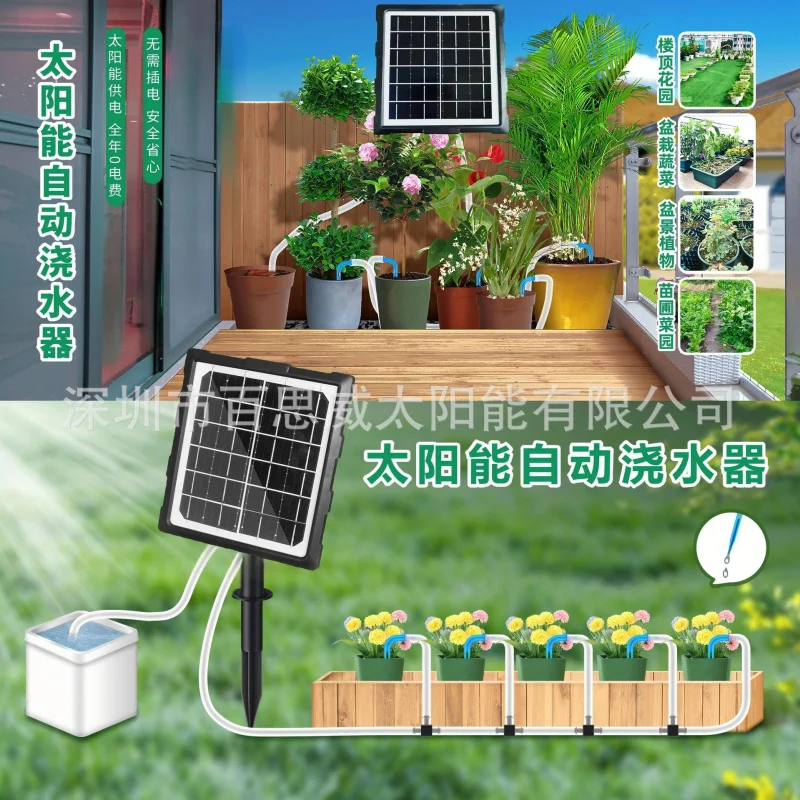 Solar Powered Auto Drip Irrigation Timer System Automatic Watering Device for Vacation Garden Potted Plants Up to 20 Plants