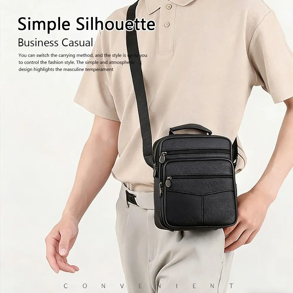 Natural Leather Men's Leather Handbag Tablet Compartment Small Size Travel Messenger Bag Shoulder Strap Messenger Style