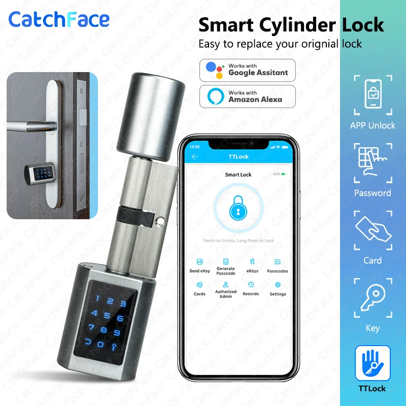 IP65 Waterproof TTLock Bluetooh Keyless Electronic APP Wifi Lock Digital Code RFID Card Cylinder Smart Door Lock Home Apartments