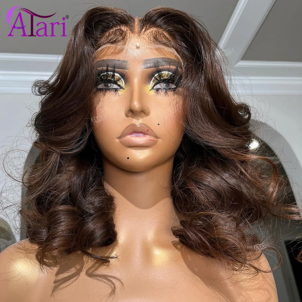 

Chocolate Brown Body Wave Short Bob Wig 13x4 Full Lace Frontal Human Hair Wigs Transparent color 4 Brown Bob Wig Pre Plucked