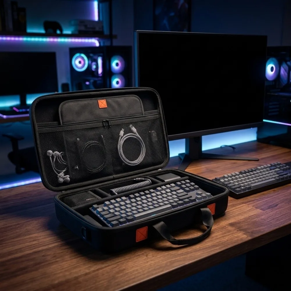 3-in-1 Portable Gaming Storage Bag For Keyboard, Mouse & Headset Portable Hard Shell Carrying Case For Computer Peripherals ﻿