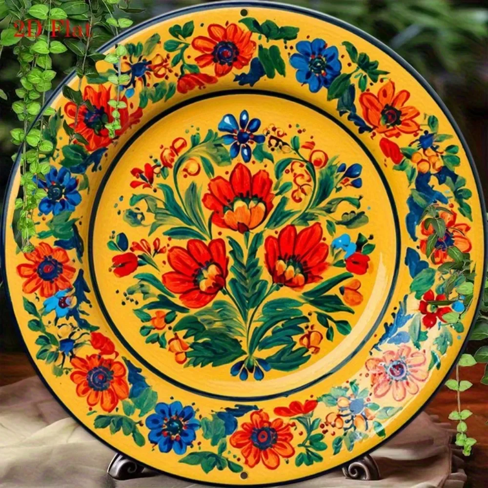 CIFBUY Vintage Yellow Floral Iron Wall Art Waterproof Metal Sign Decor for Living Room Cafe Durable Hanging Sculpture