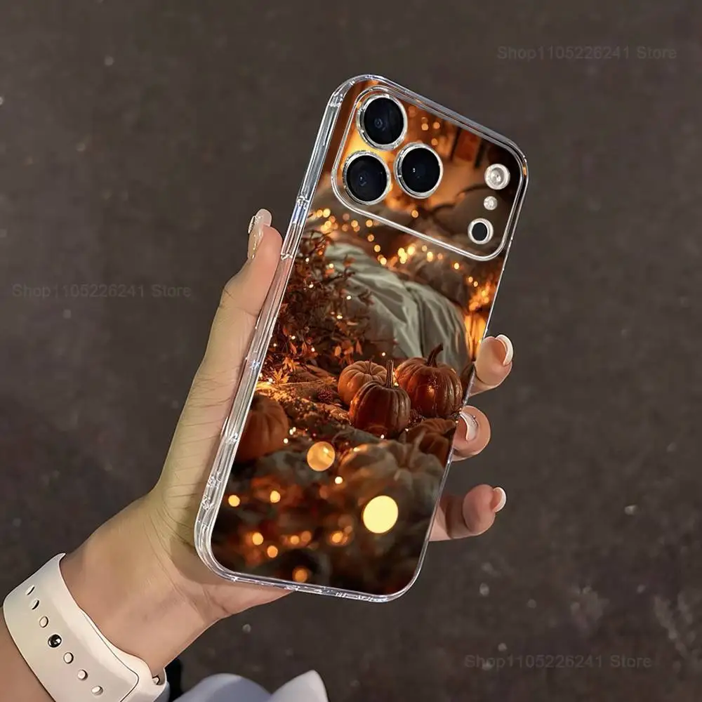 أوراق اليقطين الخريفية آيفون 16,13,12,11,17,14,15,Pro,Max,Plus,X,XS,XR,SE,غطاء سيليكون ناعم شفاف صغير