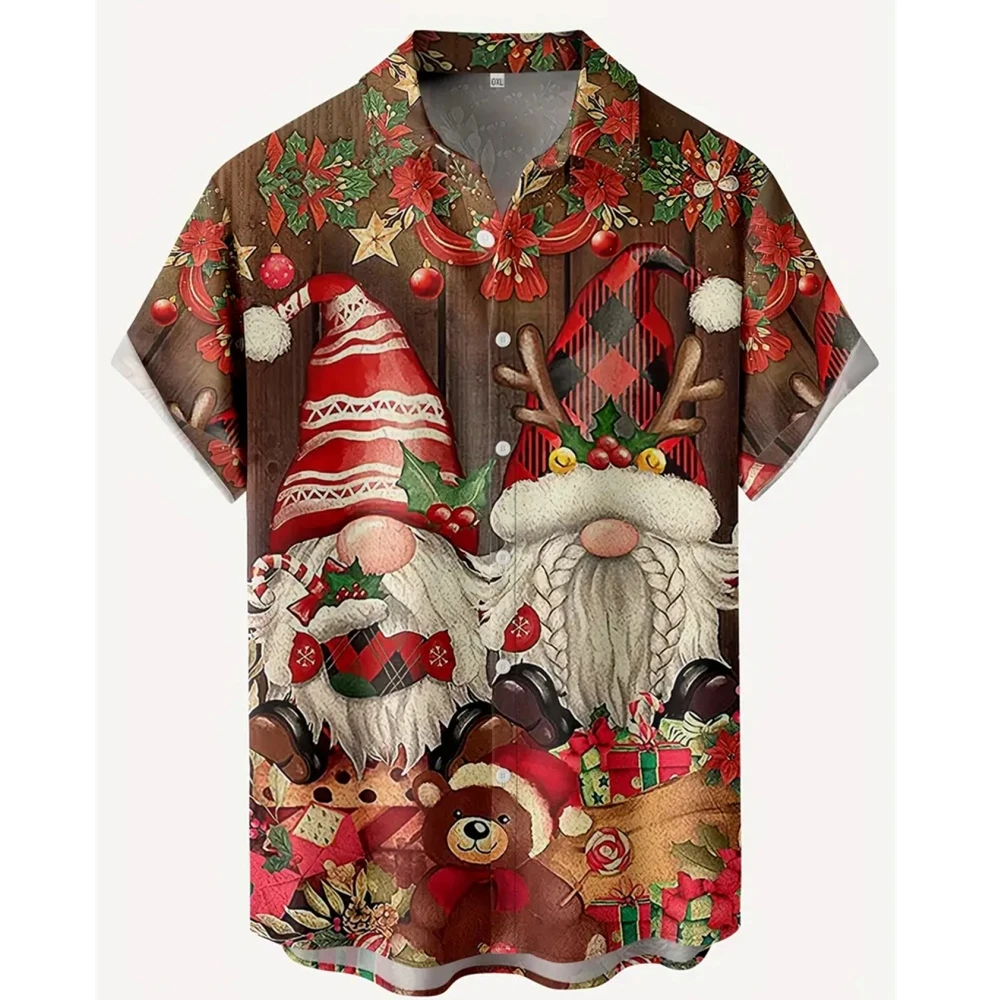 Camisas con tema del Festival de Navidad para hombre, camisa informal con estampado 3D, camisetas de moda de Año Nuevo de manga corta con gráfico de Papá Noel para hombre