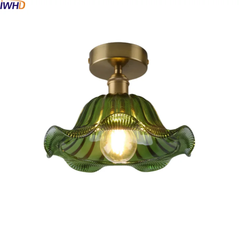 IWHD Copper Glass LED Ceiling Lights Decoration Living Room Kitchen Corridor Green Ceiling Lamp Home Lighting Plafondlamp