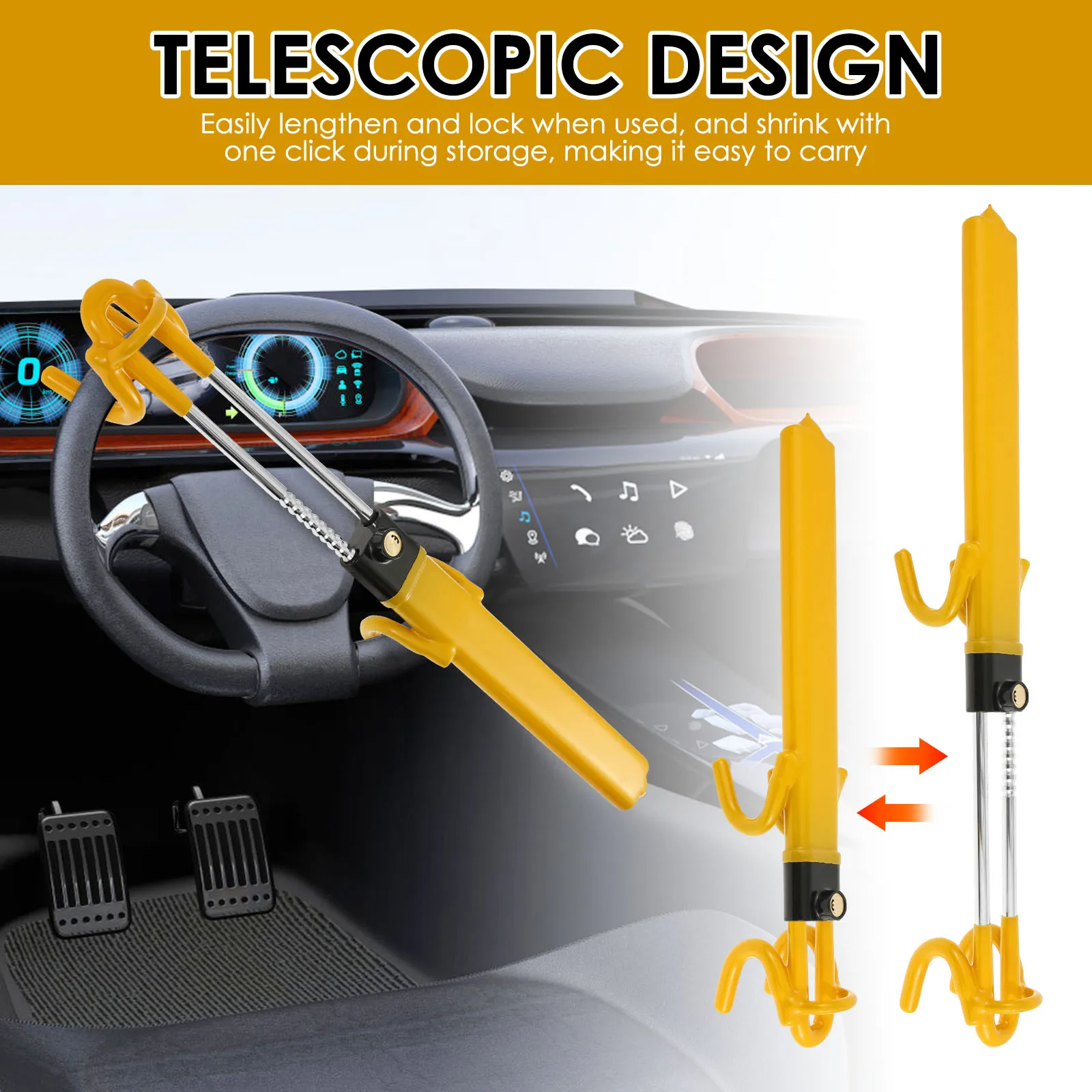 

2PCS Car Steering Wheel Lock with Adjustable Length Clamp Double Hook Locks Anti-Theft Heavy Duty Security Lock for Car Vehicle