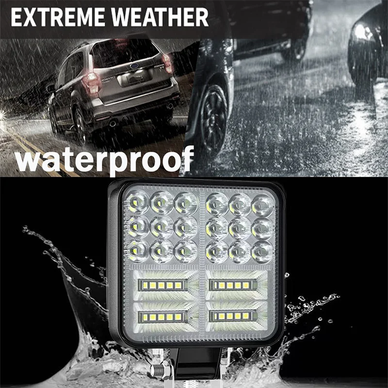 車用ミニLEDスクエアワークライト38ランプ114W/12V 24V ジープトラックオフロードフォークリフト用ABSスポット/フラッドヘッドランプLEDヘッドライト