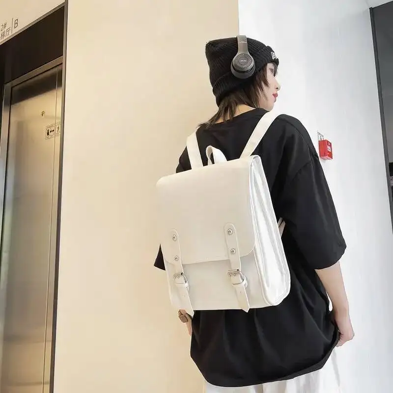 Design Fashion Vintage Schoolbags All Match Men Preppy Students Backpack Women Solid Pu Leather Backpacks Y2k Aesthetic