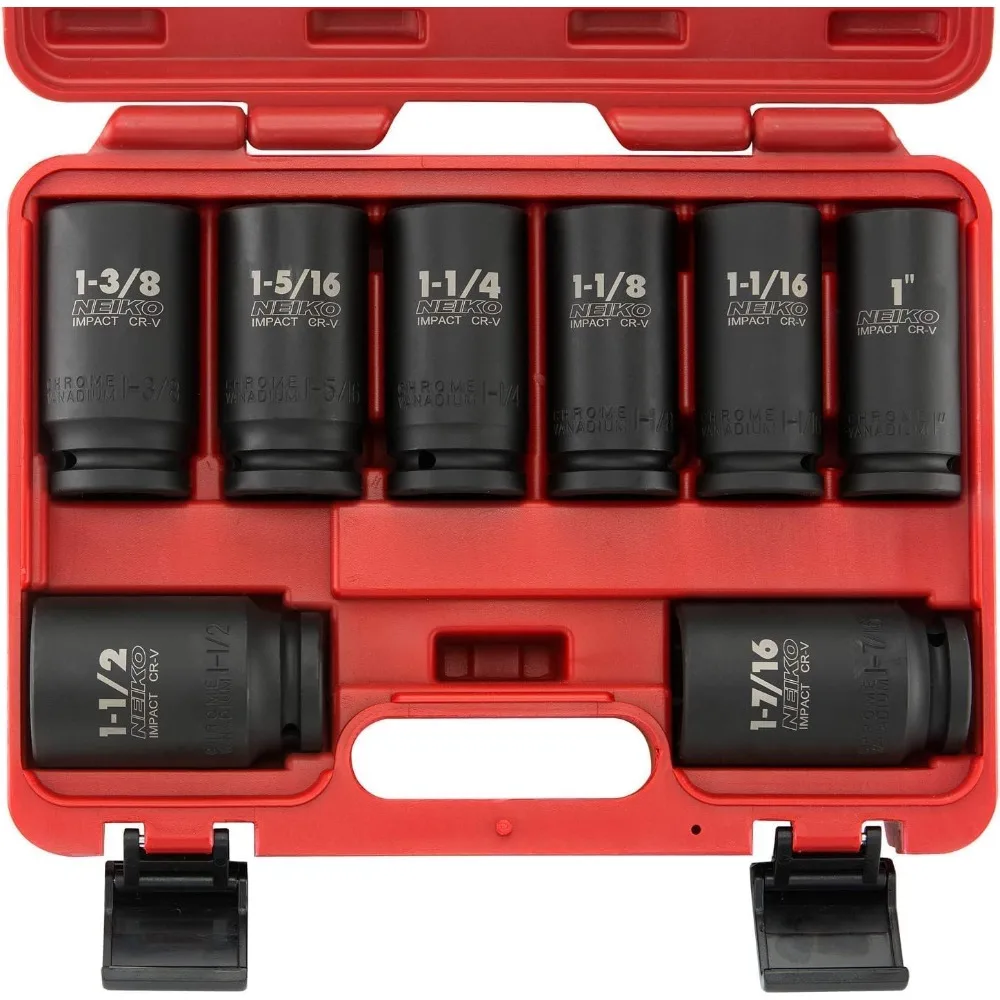 3/4 Inch Drive Impact Socket Set SAE 1 Inch to 1-1/2 Inch 8PC Deep Jumbo Sockets Chrome Vanadium