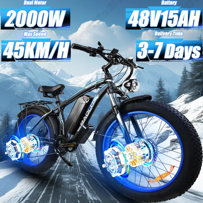 Electric Bike 2000W Dual Motor 48V15AH Lithium Battery 21 Speed EBike Hydraulic Brake 26 Inch Fat Tire Mountain Electric Bicycle