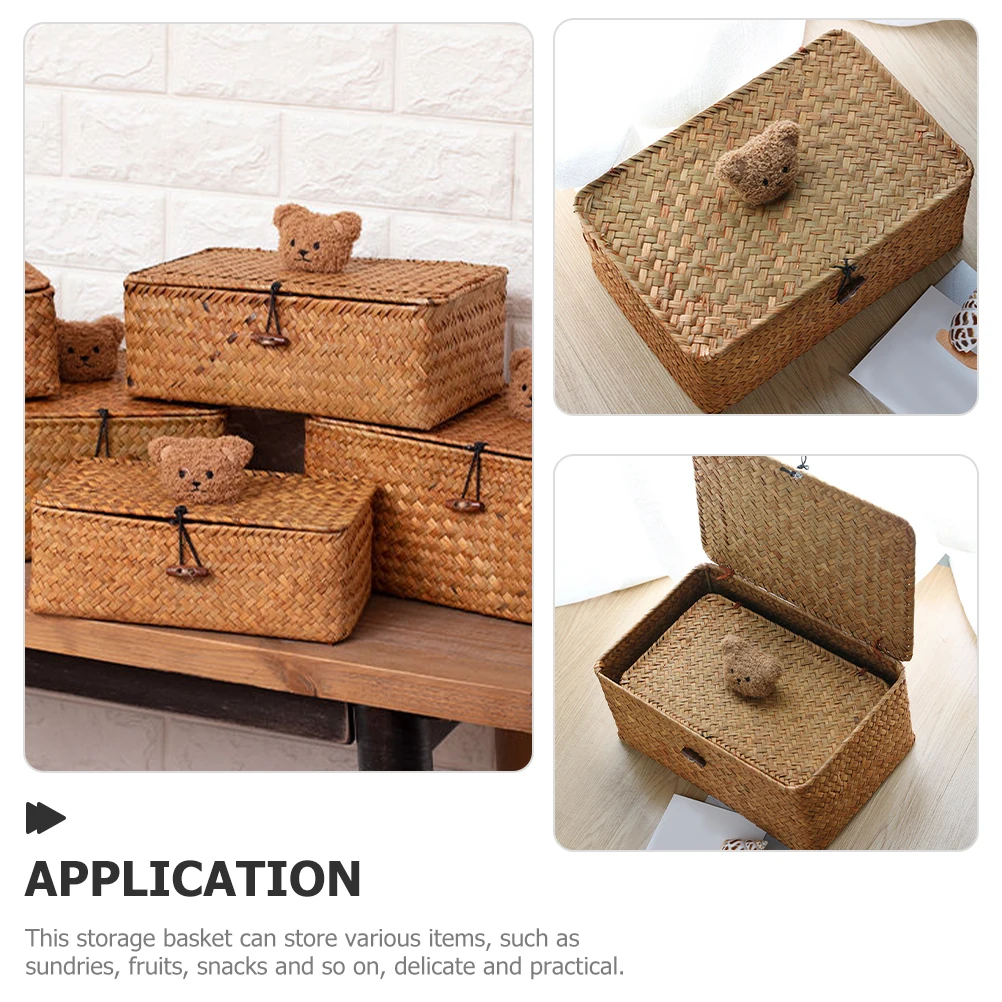 

Small Bear Storage Basket Natural Straw Woven Desktop Sundries Organizer Multipurpose Decorative Basket for Home and Office