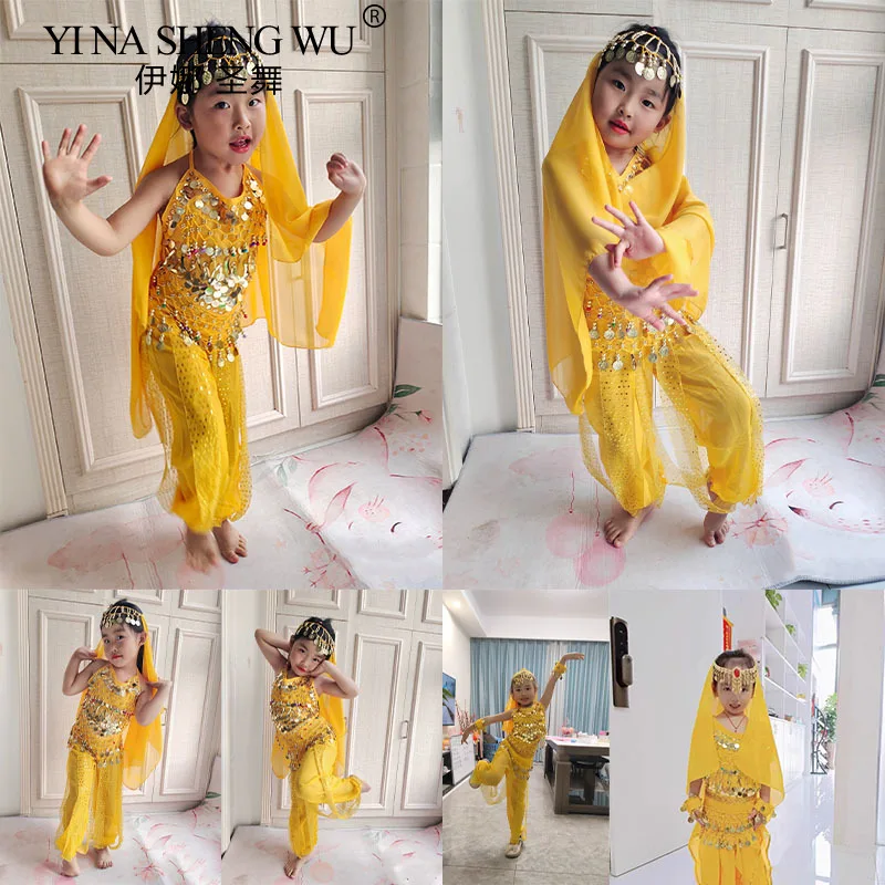 Kids Belly Dance Costumes Set Oriental Indian Dance Clothes Children's Day Stage Performance Bollywood Indian Dance Costumes