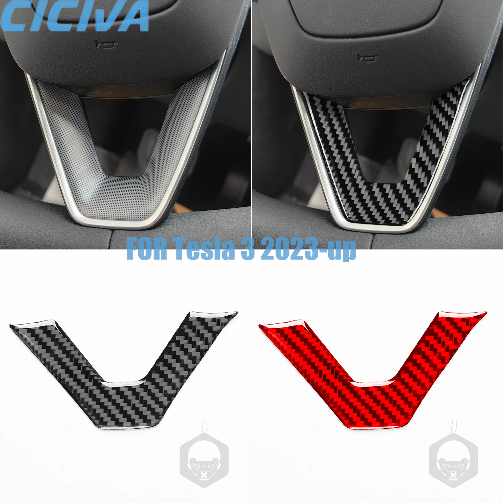 For Tesla 3 2023-up Car Driving wheel  chin Decorative Real Carbon Fiber Stickers Car Interior Accessories