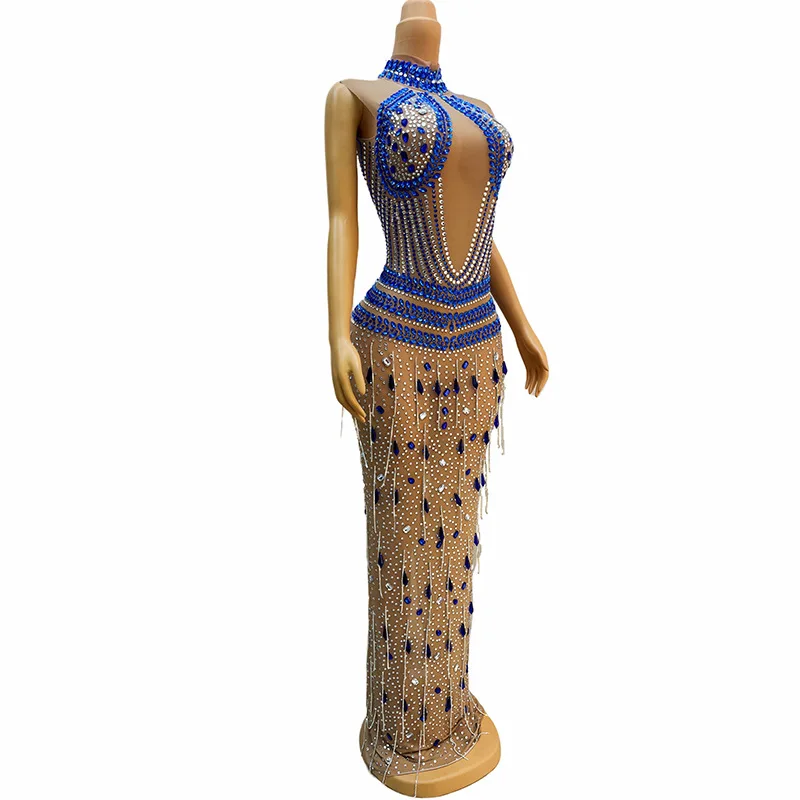 Fashion Temperament Ethnic Style Colored Rhinestone Pattern Glam Sleeveless Long Dress - Direct Sale Robe Femme Chic Et Élégante