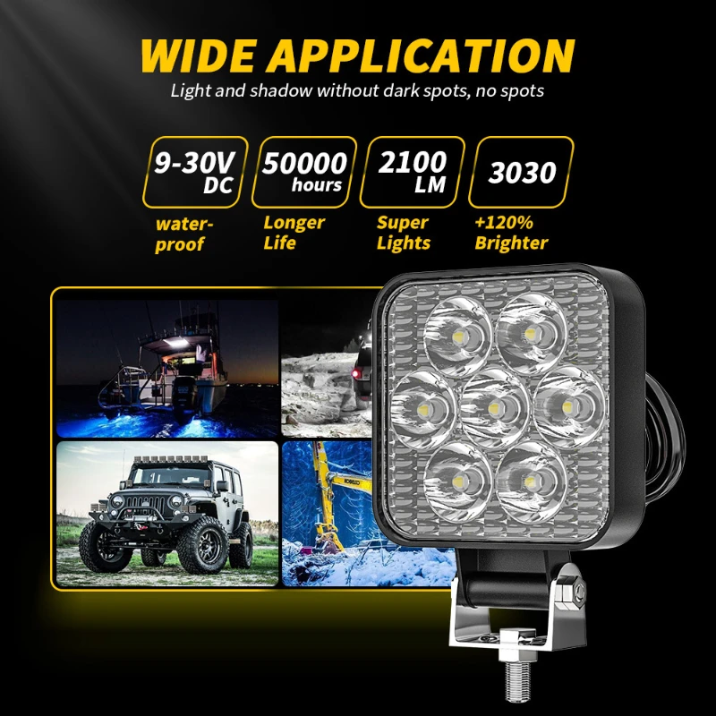 2PCS 7 LED Mini Led Work Light 12‑24v Square Round Combo Spot Flood Lamp Offroad Auxiliary Driving Light For Car Truck Suv Atv