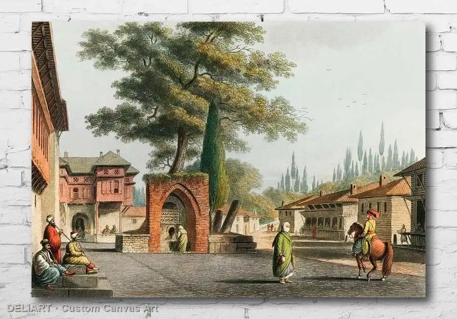 Ottoman Vintage Travel- Caravansary at Kustchiuk Czemege- Canvas Wall Art Poster Print Vintage Home